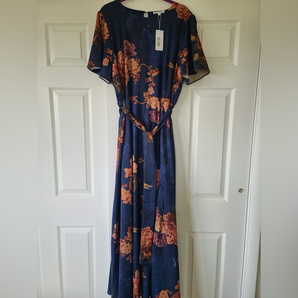 Baltic Born Navy Floral Maxi Dress with Tie - Large